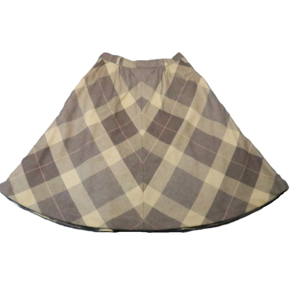 Vtg Ann Stevens Wool Plaid Skirt 26 Beige Herringbone Pockets Old Money Academia